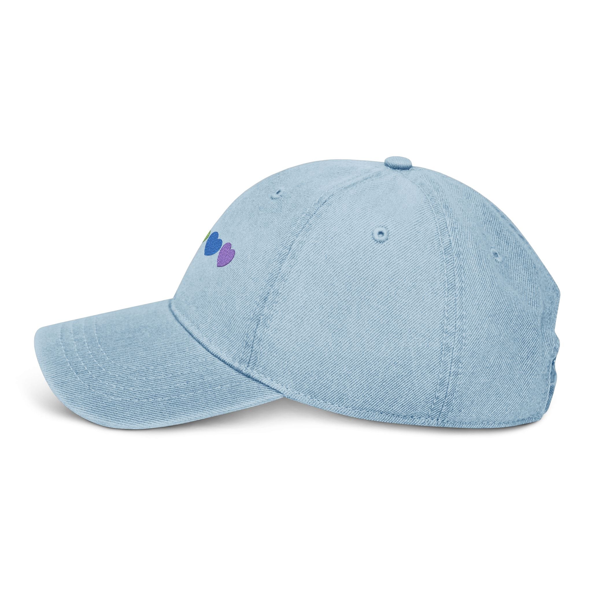 Embroidered Rainbow Hearts Denim Hat