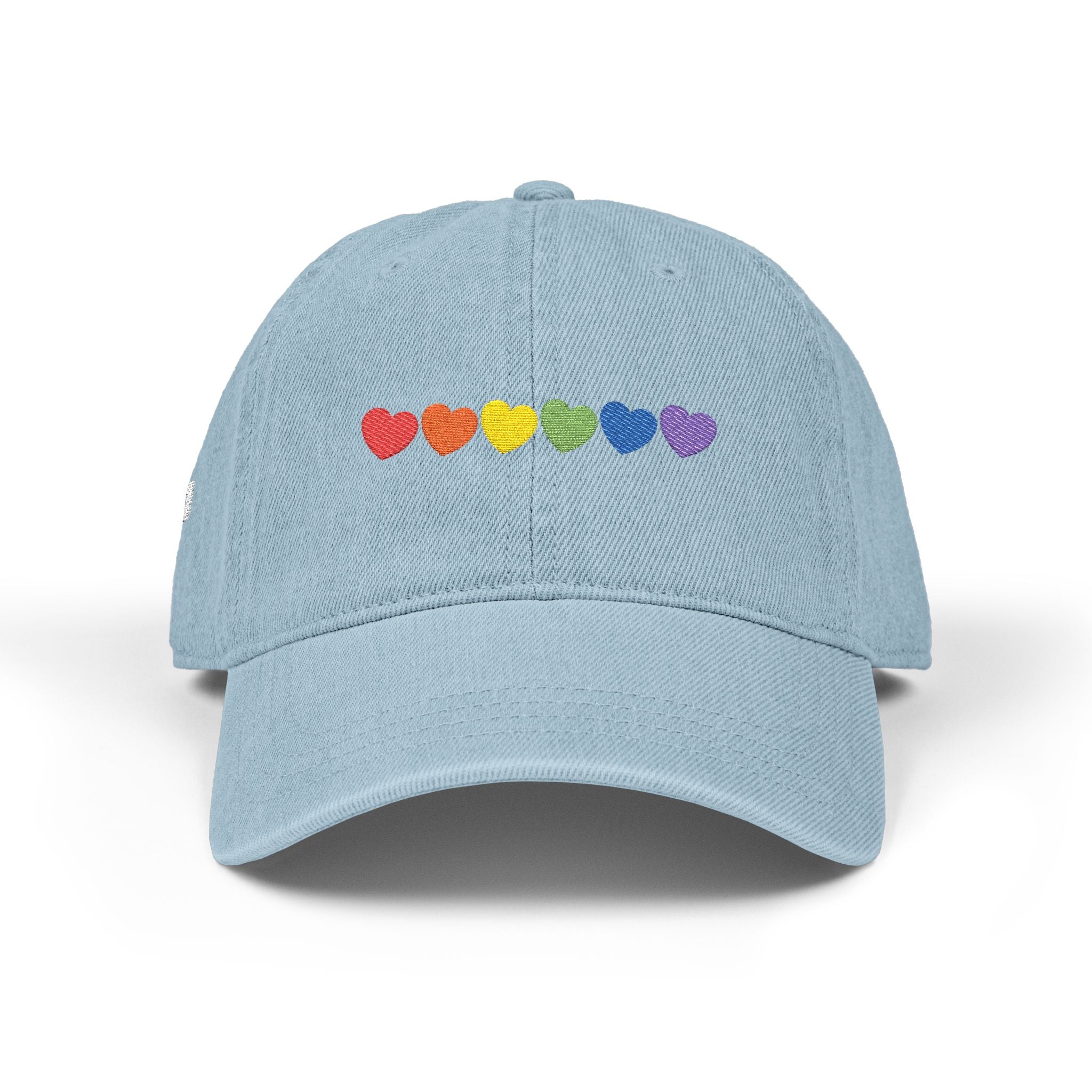 Embroidered Rainbow Hearts Denim Hat