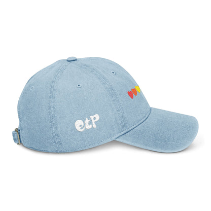 Embroidered Rainbow Hearts Denim Hat